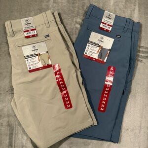 Lot of 2 Hurley Men's Strech Hybrid Trek Short 34 Blue & Beige Color NWT